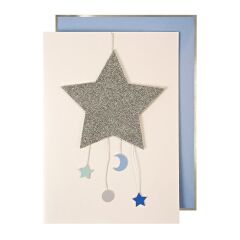 Meri Meri - Baby Star Mobile Card - Ay & Yıldız Tebrik Kartı - Mavi