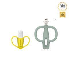 Matchstick Monkey Banana-Silikon Diş Kaşıyıcı Hediye Seti / Mint yesili