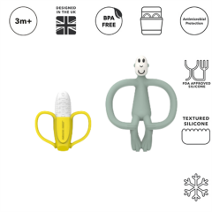 Matchstick Monkey Banana-Silikon Diş Kaşıyıcı Hediye Seti / Mint yesili