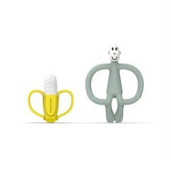 Matchstick Monkey Banana-Silikon Diş Kaşıyıcı Hediye Seti / Mint yesili