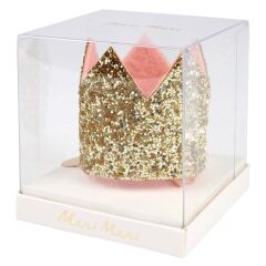 Meri Meri - Mini Gold Glitter Crown Hair Clip - Mini Altın Simli Toka