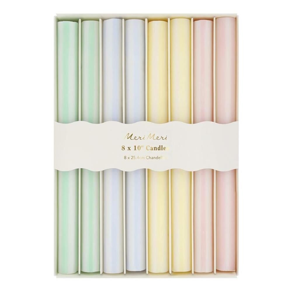 Meri Meri - Pastel Çizgili Sofra Mumları - 8 Adet