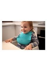 bblüv Pöket 2'li Katlanabilir Silikon Önlük ve Kaşık Seti Mavi-Gri