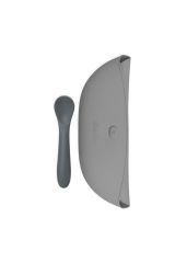 bblüv Pöket 2'li Katlanabilir Silikon Önlük ve Kaşık Seti Mavi-Gri