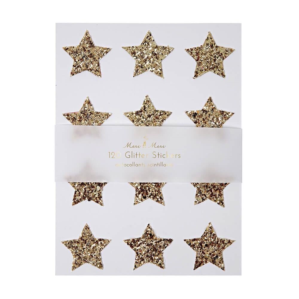 Meri Meri - Gold Glitter Stars Sticker Sheets - Altın Parıltılı Yıldız Çıkartma