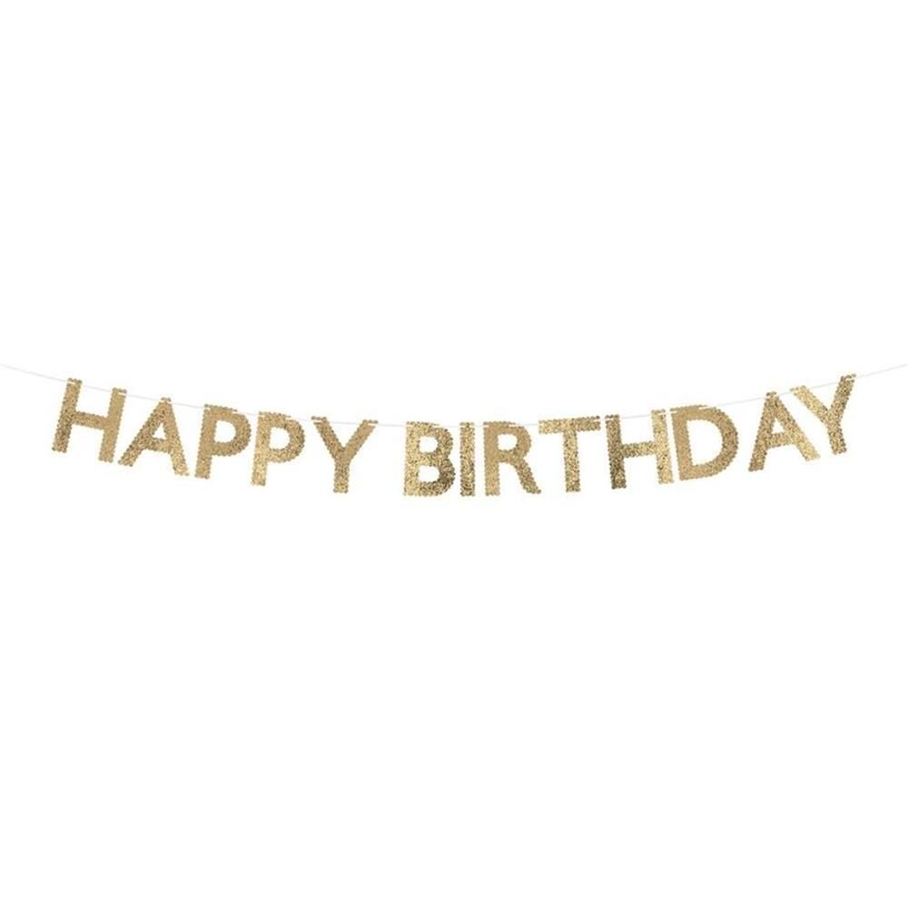 Meri Meri - Altın Simli Kumaş Happy Birthday Asılan Süs