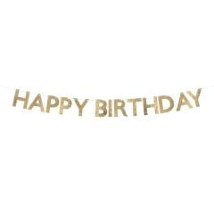 Meri Meri - Altın Simli Kumaş Happy Birthday Asılan Süs