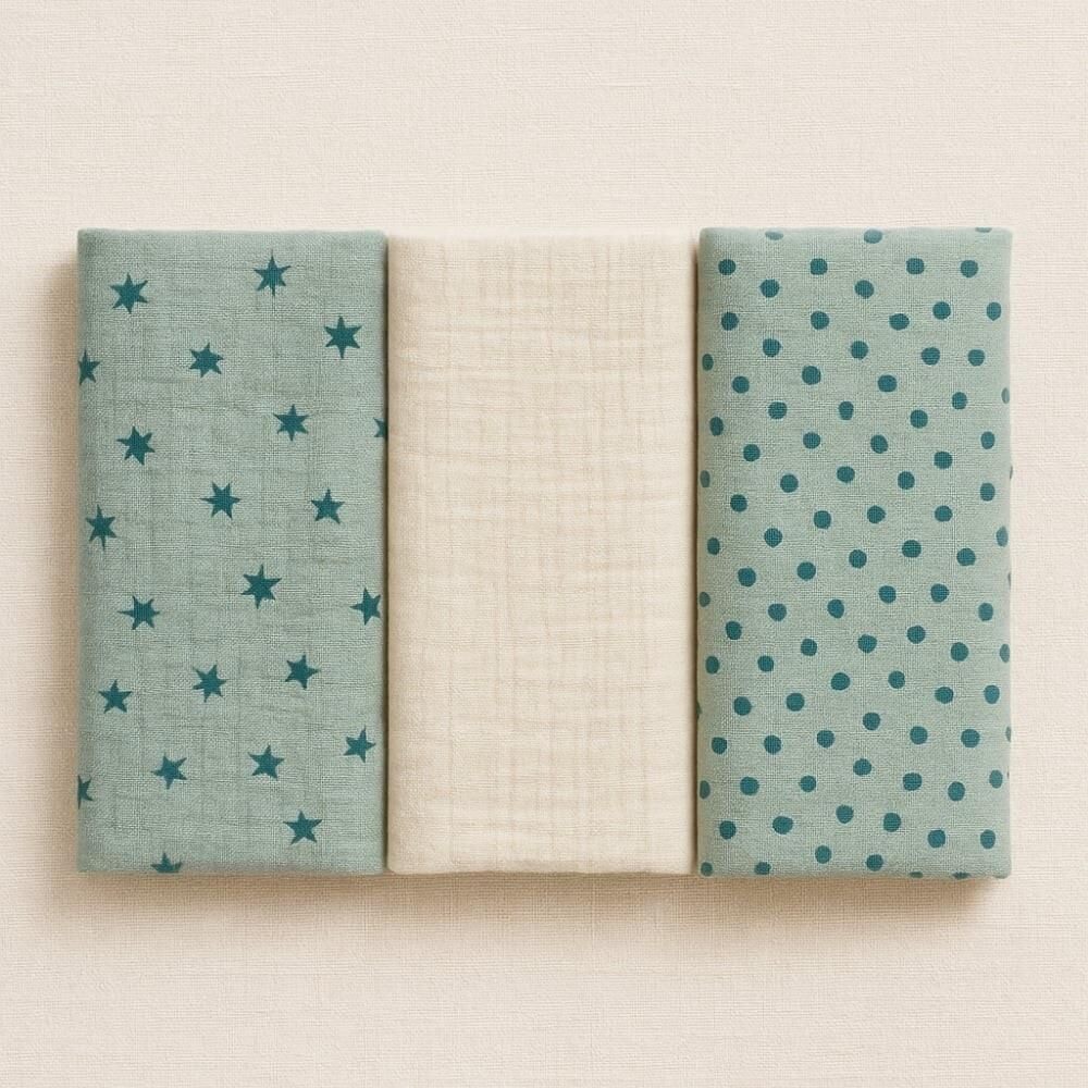 Mama Yoyo Üçlü Müslin Set, Mint Yıldız