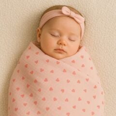 Mama Yoyo Üçlü Müslin Set, Pudra Kalp