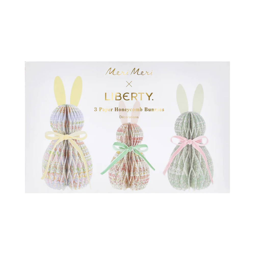 Meri Meri X Liberty - Kağıt Petek Tavşan Süsleri - 3 Adet
