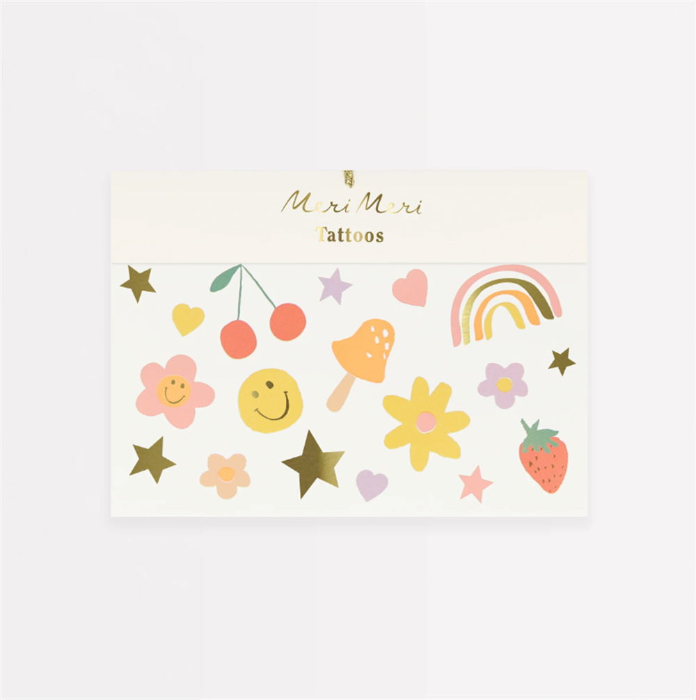 Meri Meri - Happy Face Temporary Tattoos - Mutlu Yüzler & Semboller Geçici Dövmeleri (X2)