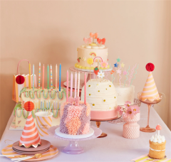 Meri Meri - Multi Stripe Candles - Multi Renkli Çizgili Mumlar (X16)