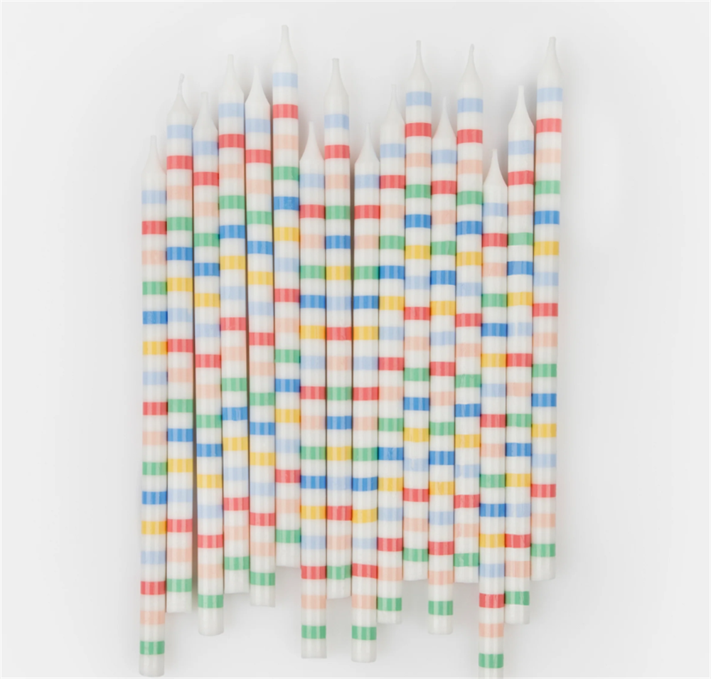 Meri Meri - Multi Stripe Candles - Multi Renkli Çizgili Mumlar (X16)