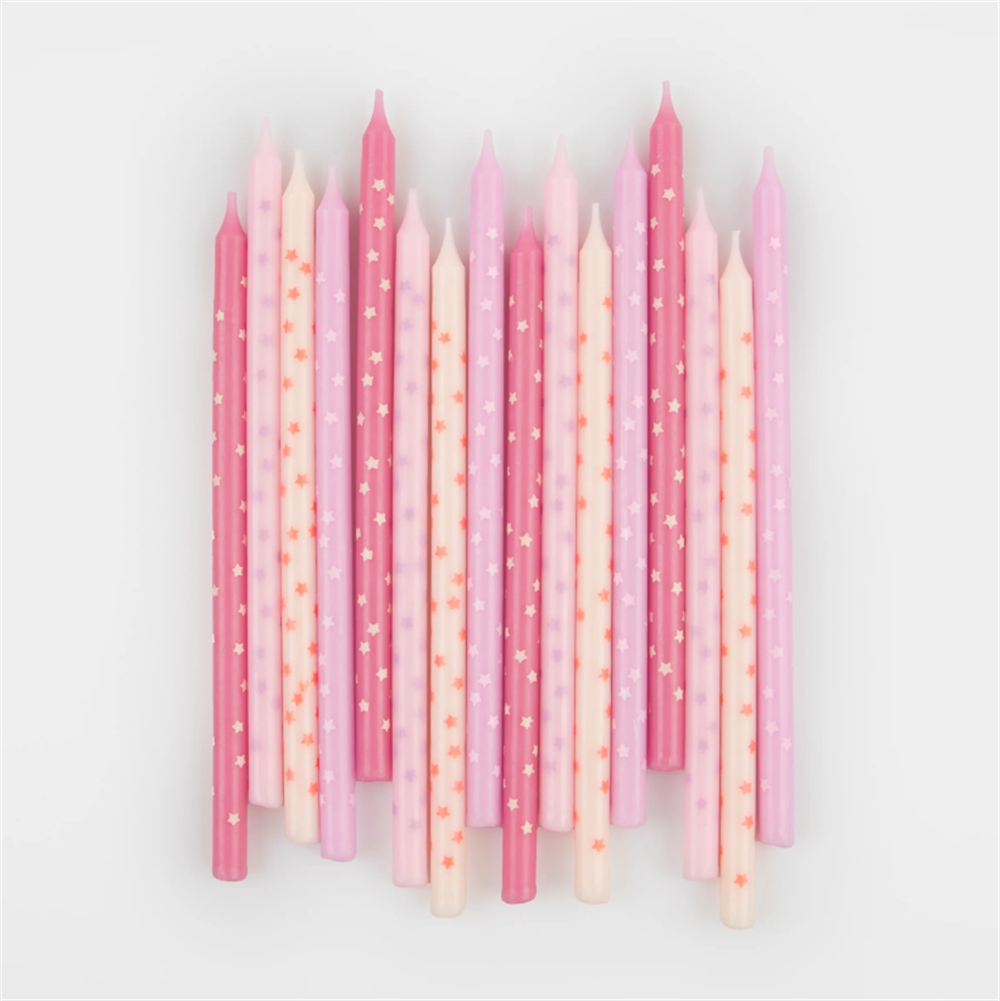 Meri Meri - Pink Stars Candles - Pembe Yıldızlar Mumlar (X16)
