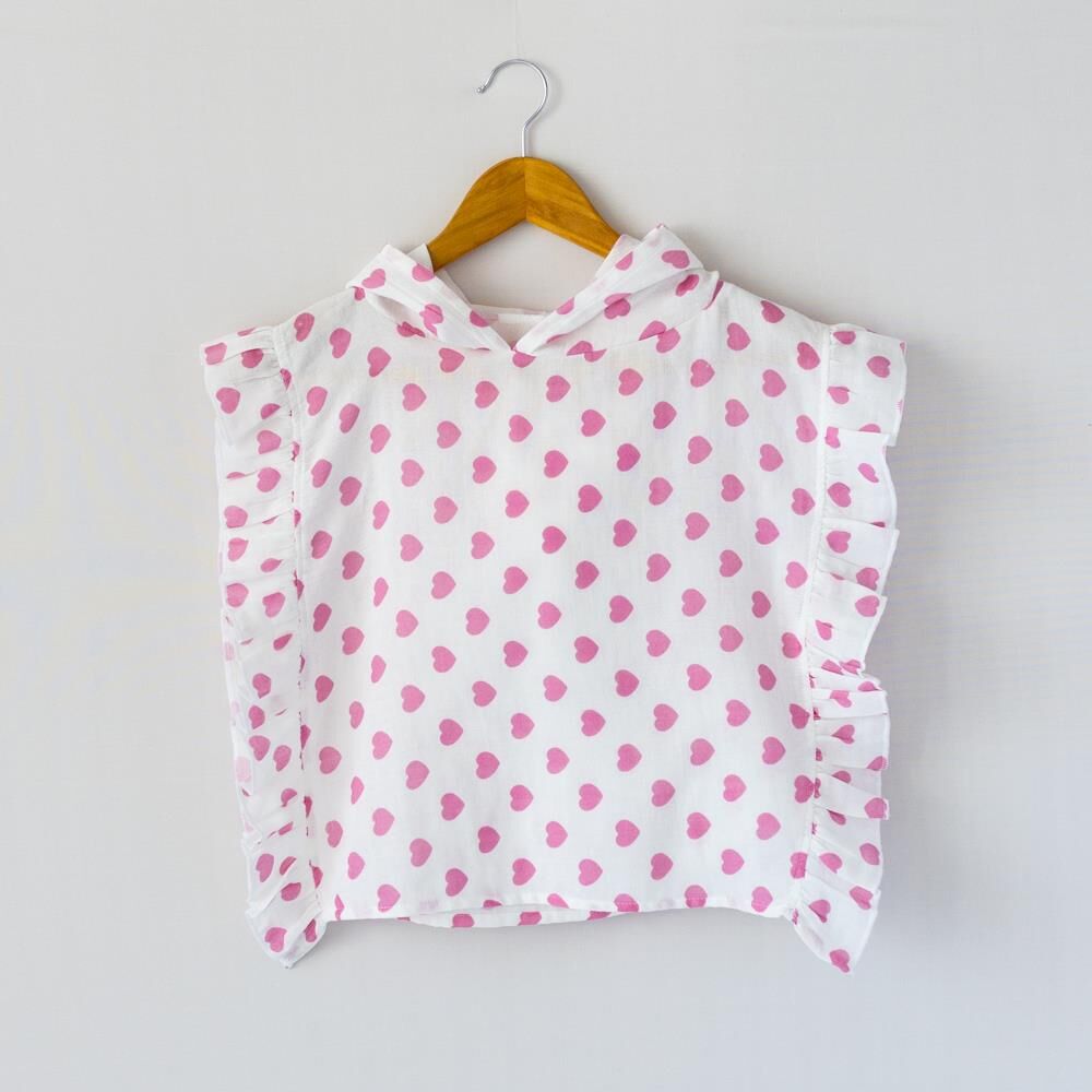 Mama Yoyo Fırfırlı Müslin Panço, Pembe Kalp (1-2 Yaş)