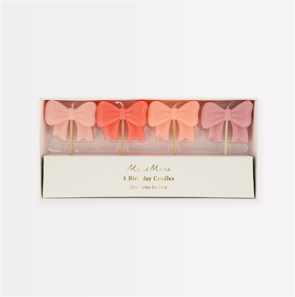 Meri Meri - Pink Bow Candles - Pembe Kurdele Mumlar (X4)