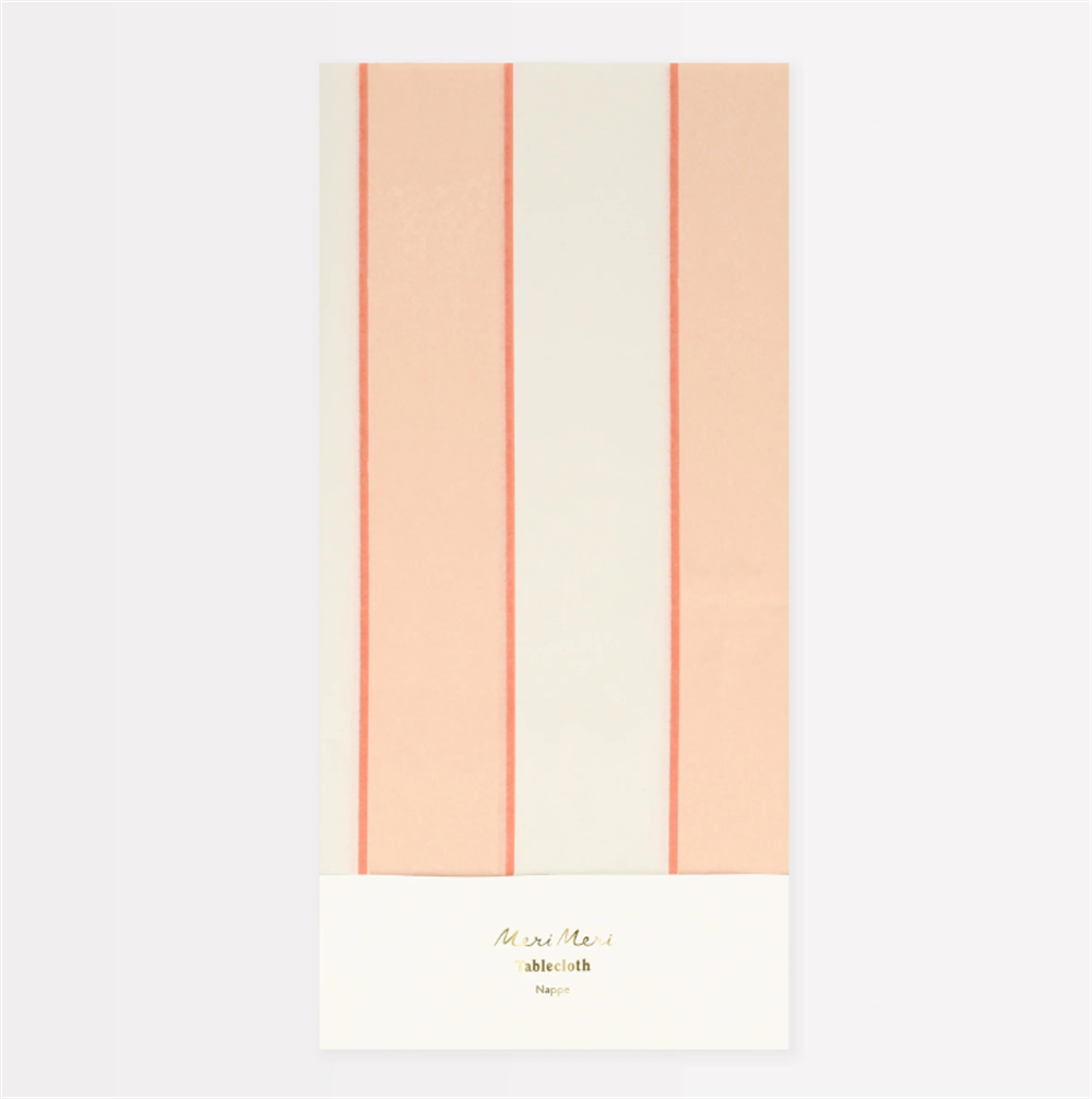 Meri Meri - Peach Stripe Tablecloth - Şeftali Tonlu Çizgili Kağıt Masa Örtüsü