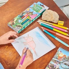 Eeboo Çift Uçlu Jumbo 12 Renk Kuru Boya Kalemi - Dinosaur