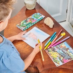 Eeboo Çift Uçlu Jumbo 12 Renk Kuru Boya Kalemi - Dinosaur