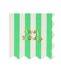 Meri Meri - Stripe Happy Birthday Large Napkins - Çizgili Happy Birthday Peçeteler (L) (X16)