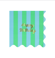 Meri Meri - Stripe Happy Birthday Large Napkins - Çizgili Happy Birthday Peçeteler (L) (X16)