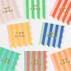 Meri Meri - Stripe Happy Birthday Large Napkins - Çizgili Happy Birthday Peçeteler (L) (X16)