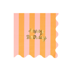 Meri Meri - Stripe Happy Birthday Large Napkins - Çizgili Happy Birthday Peçeteler (L) (X16)