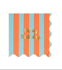 Meri Meri - Stripe Happy Birthday Large Napkins - Çizgili Happy Birthday Peçeteler (L) (X16)