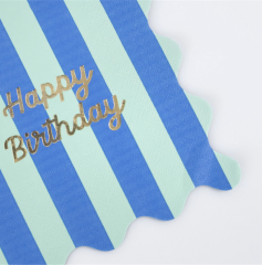 Meri Meri - Stripe Happy Birthday Large Napkins - Çizgili Happy Birthday Peçeteler (L) (X16)