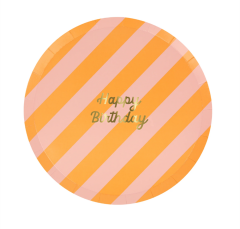Meri Meri - Stripe Happy Birthday Side Plates - Çizgili Happy Birthday Tabaklar (M) (X8)