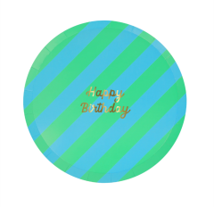 Meri Meri - Stripe Happy Birthday Side Plates - Çizgili Happy Birthday Tabaklar (M) (X8)