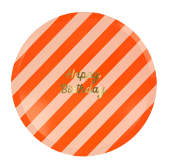 Meri Meri - Stripe Happy Birthday Dinner Plates - Çizgili Happy Birthday Tabaklar (L) (X8)