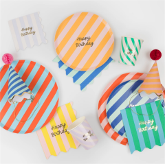 Meri Meri - Stripe Happy Birthday Dinner Plates - Çizgili Happy Birthday Tabaklar (L) (X8)