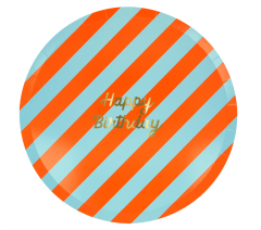 Meri Meri - Stripe Happy Birthday Dinner Plates - Çizgili Happy Birthday Tabaklar (L) (X8)