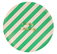 Meri Meri - Stripe Happy Birthday Dinner Plates - Çizgili Happy Birthday Tabaklar (L) (X8)