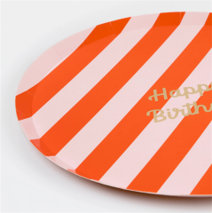 Meri Meri - Stripe Happy Birthday Dinner Plates - Çizgili Happy Birthday Tabaklar (L) (X8)