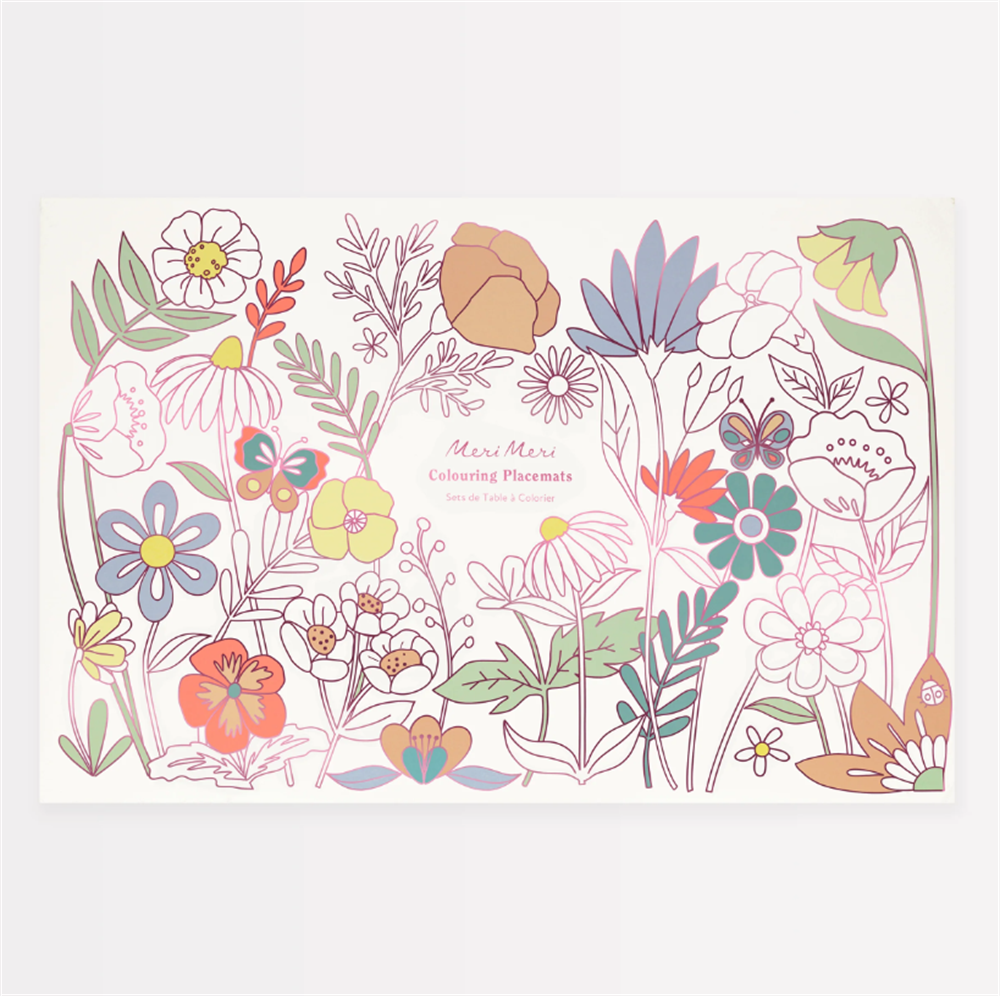 Meri Meri - Butterflies & Flowers Colouring Placemats - Kelebekler & Çiçekler Boyama Amerikan Servisleri (X8)