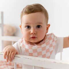 Mama Yoyo Müslin Üçgen Önlük, Pembe Dama