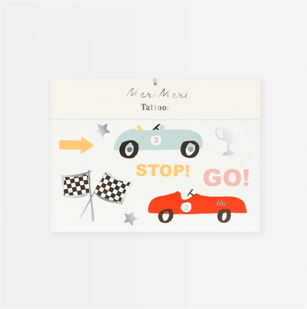 Meri Meri - Race Cars Tattoos - Araba Yarışı Geçici Dövmeler (X2)