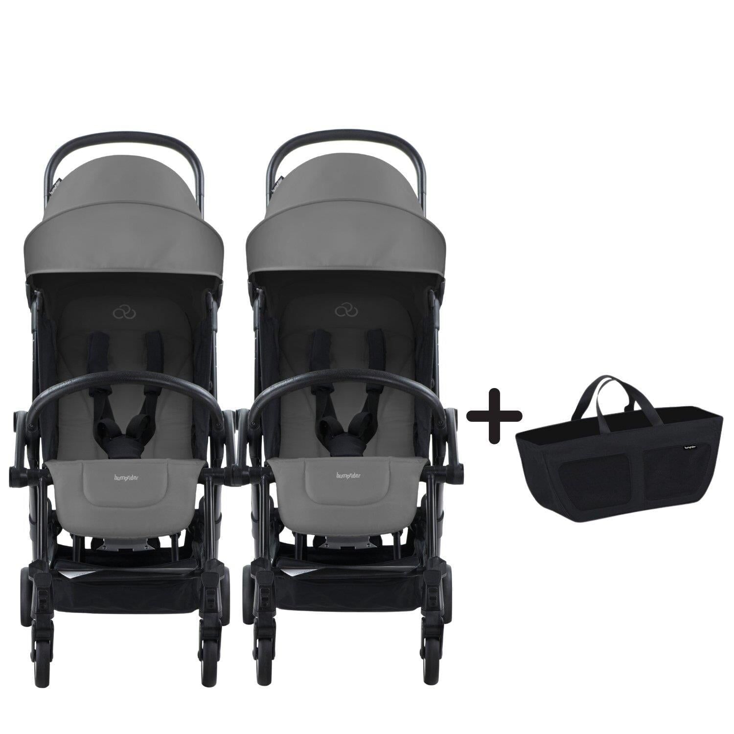 Bumprider Connect³ İkiz Bebek Arabası Black - Grey & Yan Düzenleyici Çanta