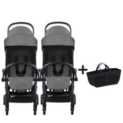 Bumprider Connect³ İkiz Bebek Arabası Black - Grey & Yan Düzenleyici Çanta