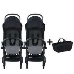 Bumprider Connect³ İkiz Bebek Arabası Black - Grey Melange & Yan Düzenleyici Çanta