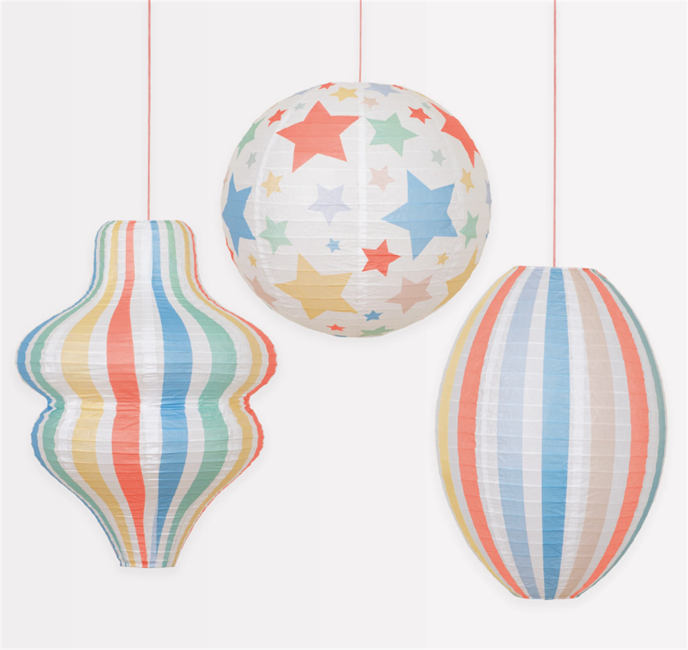 Meri Meri - Stars & Stripes Lanterns - Yıldızlar & Çizgili Fenerler (3'Lü)