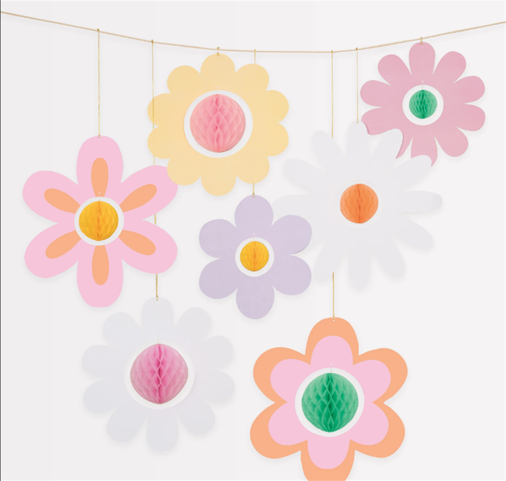 Meri Meri - Groovy Flower Hanging Decorations - Çiçekler Asılan Dekorlar (7'Li)