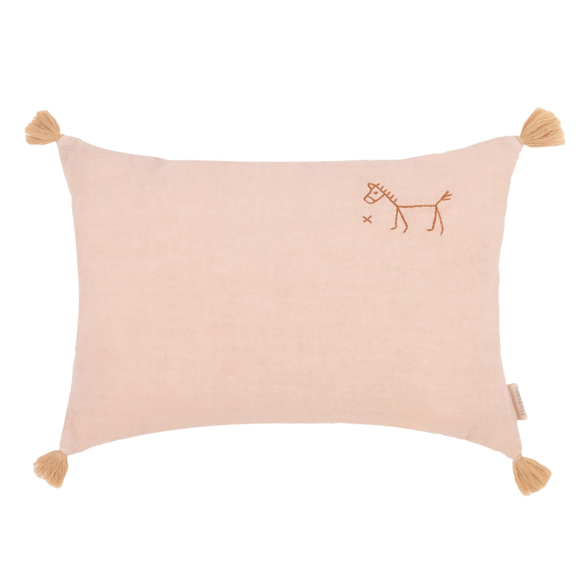 Nobodinoz İşlemeli Fransız Keten Yastık, Powder Pink