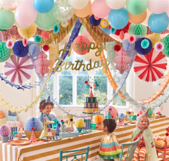 Meri Meri - Happy Birthday Honeycomb Garland - Happy Birthday Petekli Asılan Süs