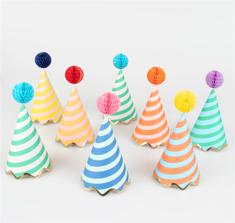Meri Meri - Stripe Party Hats - Çizgili Parti Şapkaları (8'Li)