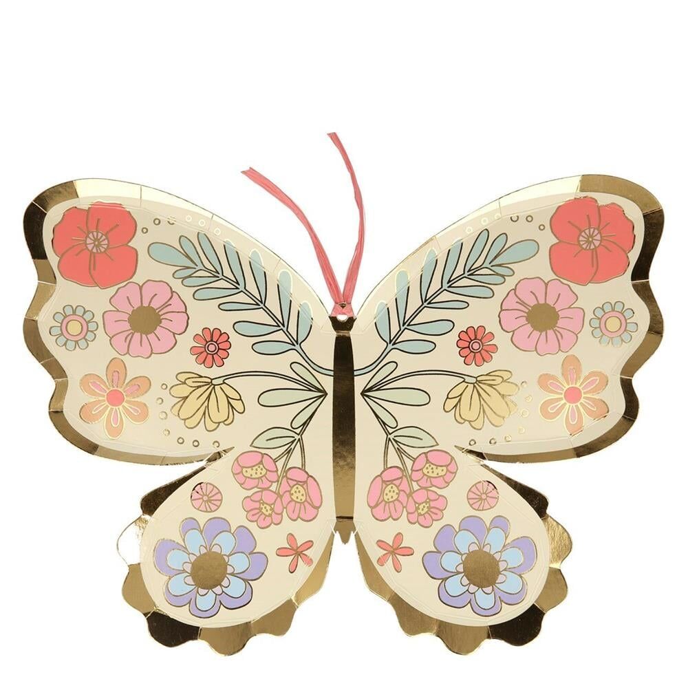 Meri Meri - Floral Butterfly Plates - Çiçekli Kelebek Tabak - 8'Li