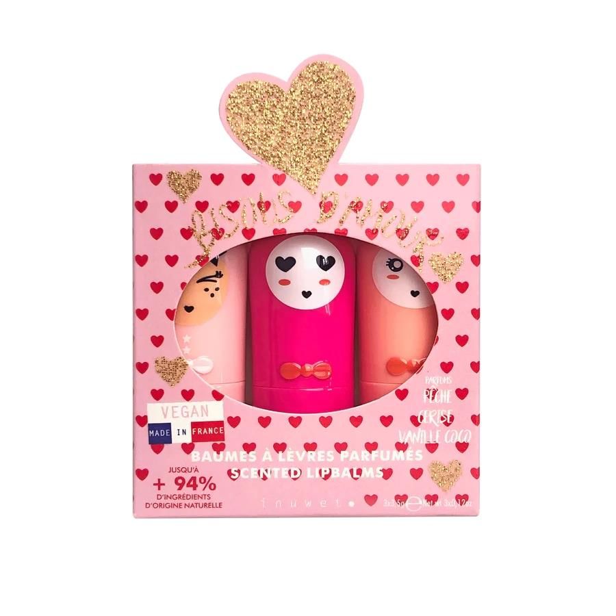 Inuwet Bunny Dudak Balmı, Üçlü Set (Şeftali, Kiraz, Vanilya&Hindistancevizi)