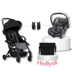 Bumprider Connect³ Black-Grey Melange Bebek Arabası & Connect TRN Grup 0+ Oto Koltuğu Grey & Oto Koltuk Adaptörü